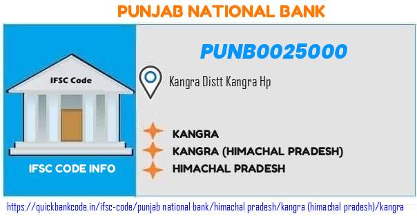 Punjab National Bank Kangra PUNB0025000 IFSC Code