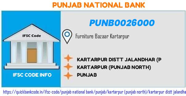Punjab National Bank Kartarpur Distt Jalandhar p PUNB0026000 IFSC Code
