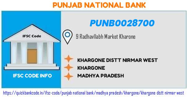 Punjab National Bank Khargone Distt Nirmar West PUNB0028700 IFSC Code
