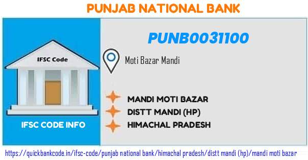 Punjab National Bank Mandi Moti Bazar PUNB0031100 IFSC Code