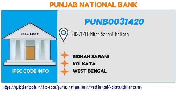 Punjab National Bank Bidhan Sarani PUNB0031420 IFSC Code