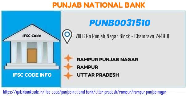 Punjab National Bank Rampur Punjab Nagar PUNB0031510 IFSC Code