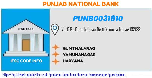 Punjab National Bank Gumthalarao PUNB0031810 IFSC Code