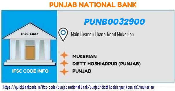 Punjab National Bank Mukerian PUNB0032900 IFSC Code