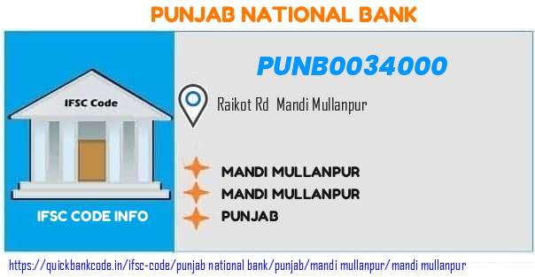 Punjab National Bank Mandi Mullanpur PUNB0034000 IFSC Code