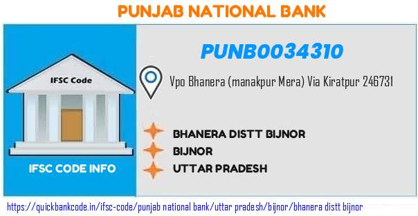 Punjab National Bank Bhanera Distt Bijnor PUNB0034310 IFSC Code