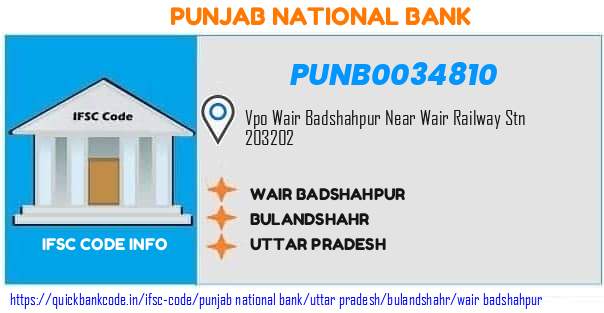 Punjab National Bank Wair Badshahpur PUNB0034810 IFSC Code