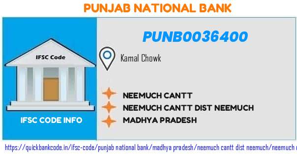Punjab National Bank Neemuch Cantt PUNB0036400 IFSC Code