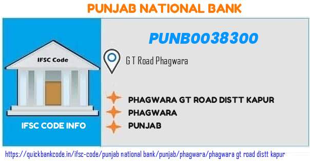 Punjab National Bank Phagwara Gt Road Distt Kapur PUNB0038300 IFSC Code