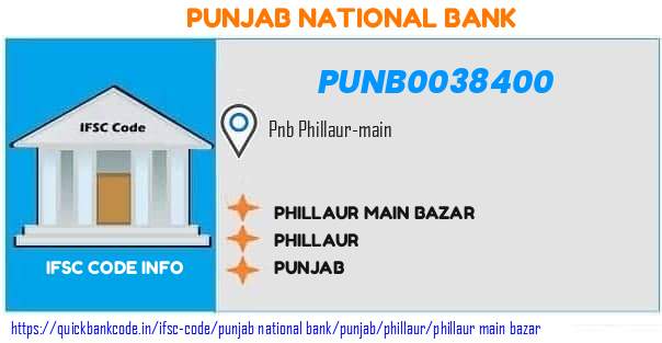 Punjab National Bank Phillaur Main Bazar PUNB0038400 IFSC Code