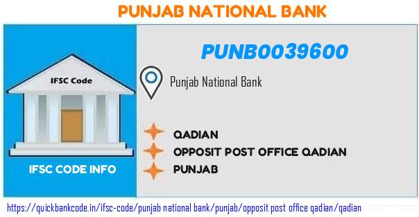 Punjab National Bank Qadian PUNB0039600 IFSC Code