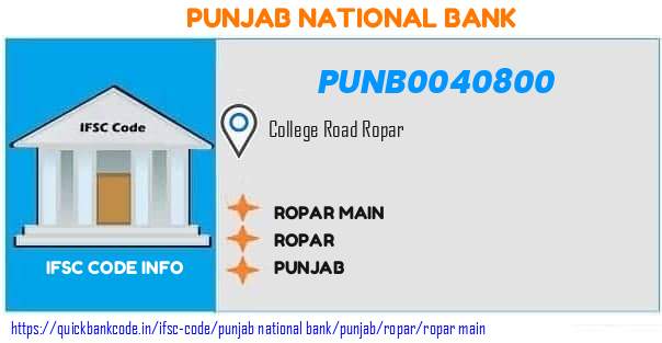 Punjab National Bank Ropar Main PUNB0040800 IFSC Code