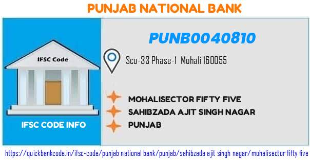 Punjab National Bank Mohalisector Fifty Five PUNB0040810 IFSC Code