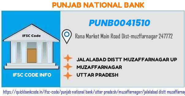 Punjab National Bank Jalalabad Distt Muzaffarnagar Up PUNB0041510 IFSC Code