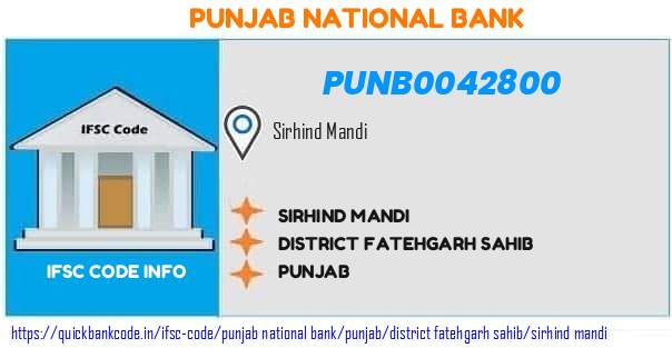 Punjab National Bank Sirhind Mandi PUNB0042800 IFSC Code