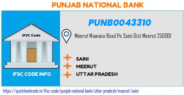 Punjab National Bank Saini PUNB0043310 IFSC Code