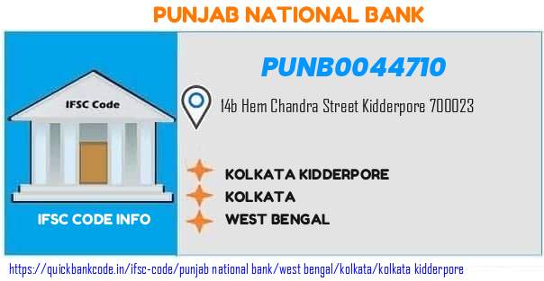 Punjab National Bank Kolkata Kidderpore PUNB0044710 IFSC Code