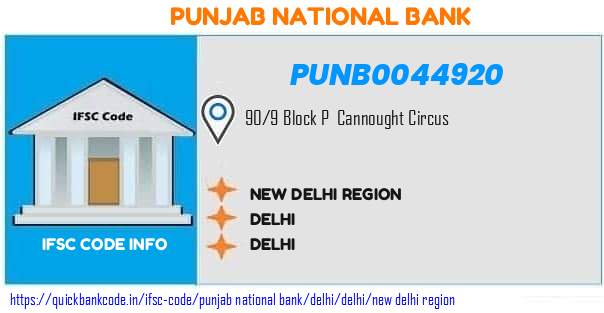 Punjab National Bank New Delhi Region PUNB0044920 IFSC Code