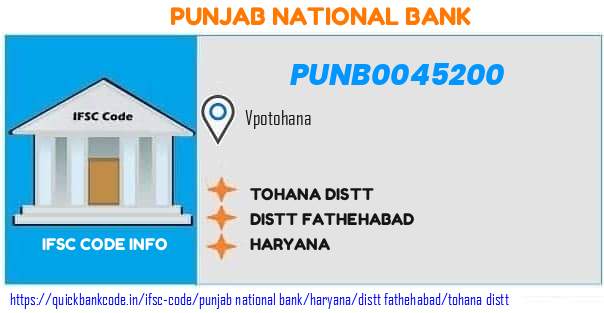 Punjab National Bank Tohana Distt  PUNB0045200 IFSC Code
