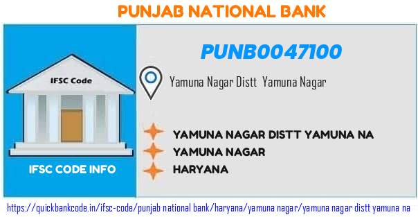 Punjab National Bank Yamuna Nagar Distt Yamuna Na PUNB0047100 IFSC Code