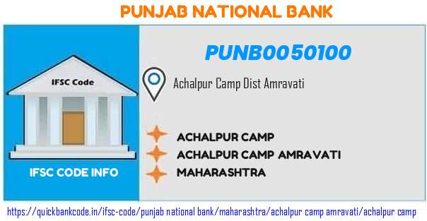 Punjab National Bank Achalpur Camp PUNB0050100 IFSC Code