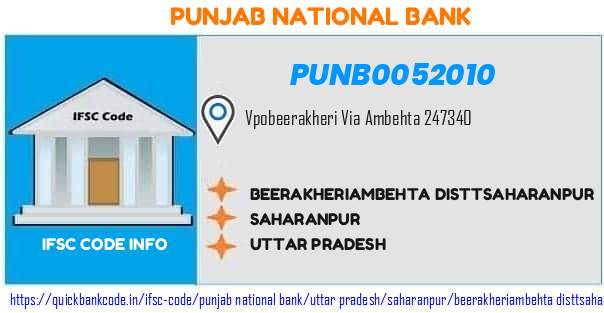 Punjab National Bank Beerakheriambehta Disttsaharanpur PUNB0052010 IFSC Code