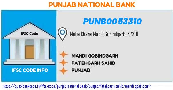 Punjab National Bank Mandi Gobindgarh PUNB0053310 IFSC Code