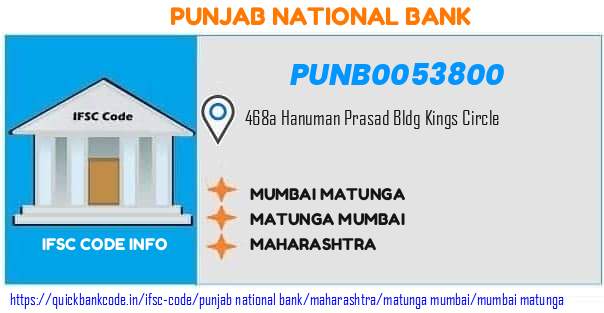 Punjab National Bank Mumbai Matunga PUNB0053800 IFSC Code