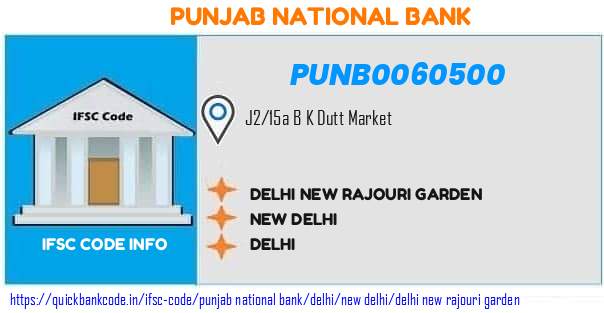 Punjab National Bank Delhi New Rajouri Garden PUNB0060500 IFSC Code