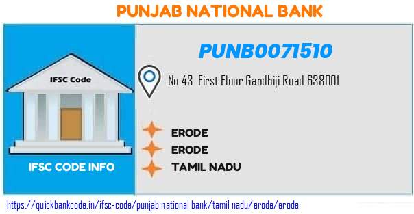 Punjab National Bank Erode PUNB0071510 IFSC Code
