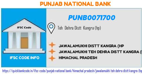 Punjab National Bank Jawalamukhi Distt Kangra hp PUNB0071700 IFSC Code