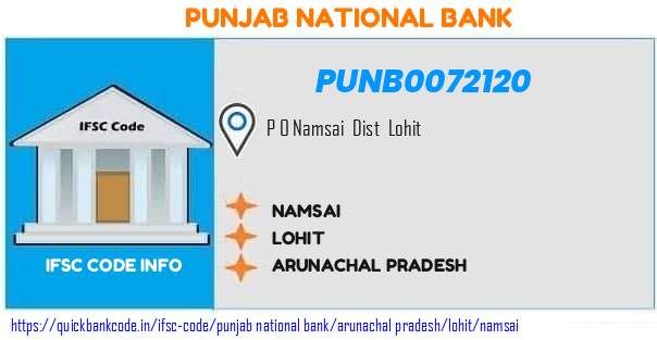 Punjab National Bank Namsai PUNB0072120 IFSC Code