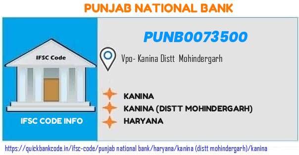 PUNB0073500 Punjab National Bank. KANINA