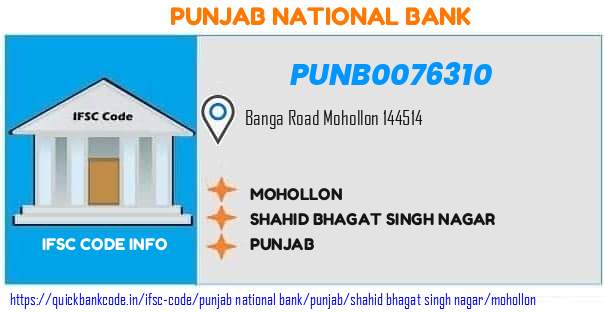 Punjab National Bank Mohollon PUNB0076310 IFSC Code