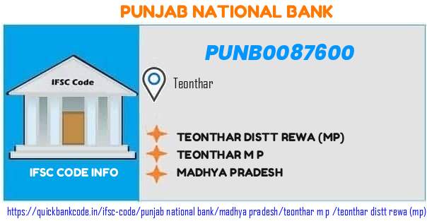 Punjab National Bank Teonthar Distt Rewa mp PUNB0087600 IFSC Code