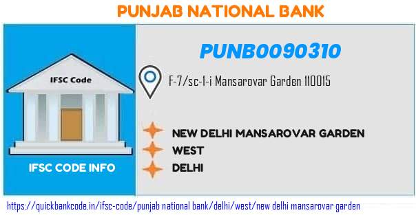 Punjab National Bank New Delhi Mansarovar Garden PUNB0090310 IFSC Code