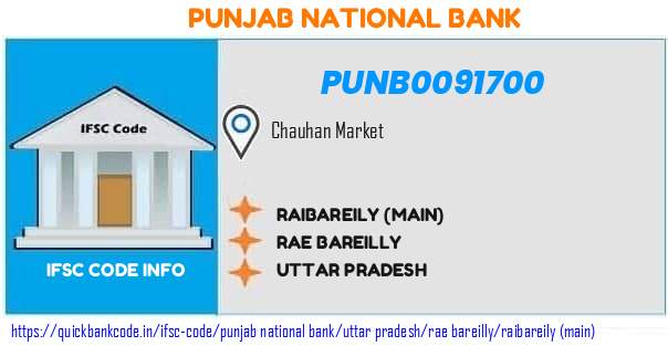 Punjab National Bank Raibareily main PUNB0091700 IFSC Code