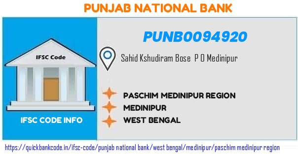 Punjab National Bank Paschim Medinipur Region PUNB0094920 IFSC Code