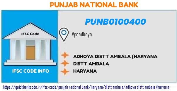 PUNB0100400 Punjab National Bank. ADHOYA, DISTT. AMBALA (HARYANA