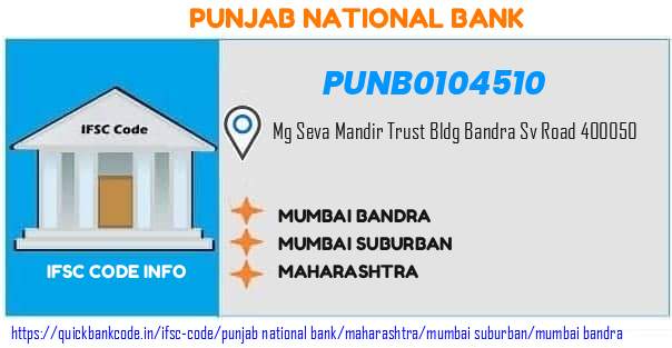 Punjab National Bank Mumbai Bandra PUNB0104510 IFSC Code