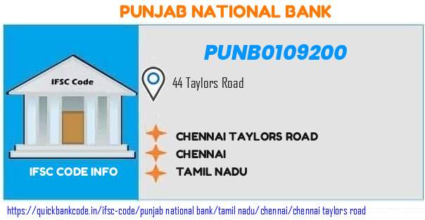 Punjab National Bank Chennai Taylors Road PUNB0109200 IFSC Code