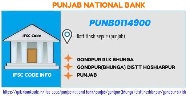 Punjab National Bank Gondpur Blk Bhunga PUNB0114900 IFSC Code