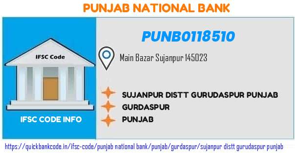 Punjab National Bank Sujanpur Distt Gurudaspur Punjab PUNB0118510 IFSC Code