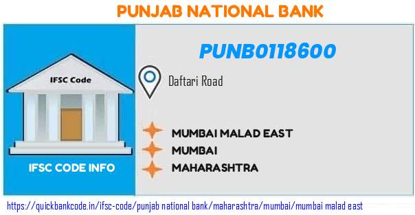 Punjab National Bank Mumbai Malad East PUNB0118600 IFSC Code