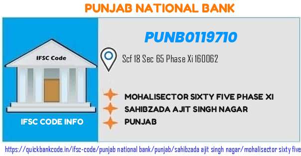 Punjab National Bank Mohalisector Sixty Five Phase Xi PUNB0119710 IFSC Code
