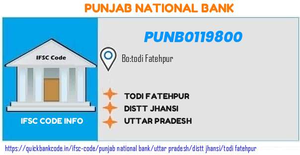 Punjab National Bank Todi Fatehpur PUNB0119800 IFSC Code