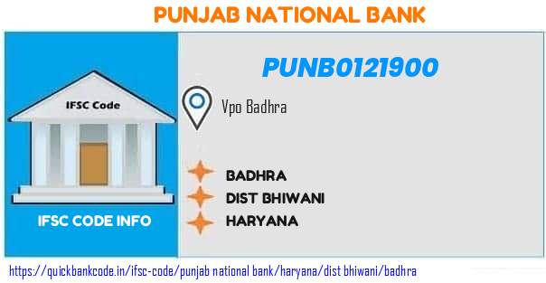 Punjab National Bank Badhra PUNB0121900 IFSC Code