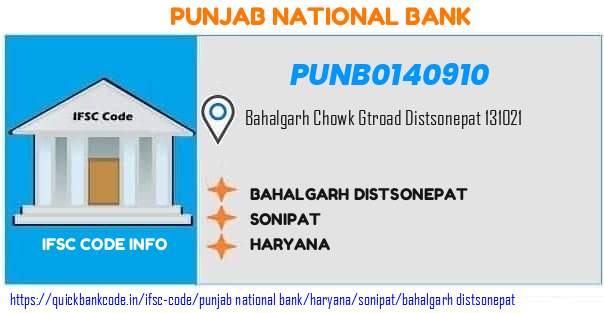 PUNB0140910 Punjab National Bank. BAHALGARH DISTSONEPAT