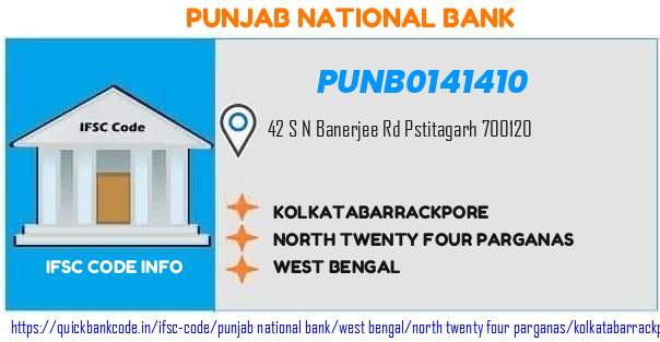 Punjab National Bank Kolkatabarrackpore PUNB0141410 IFSC Code