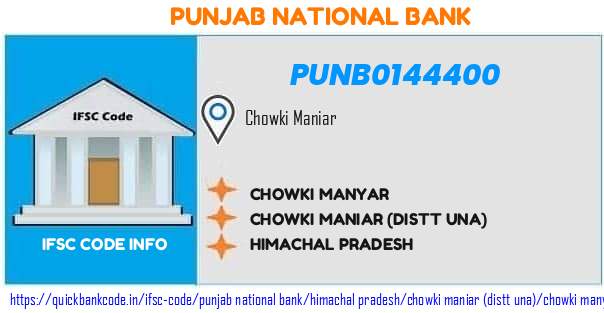 Punjab National Bank Chowki Manyar PUNB0144400 IFSC Code